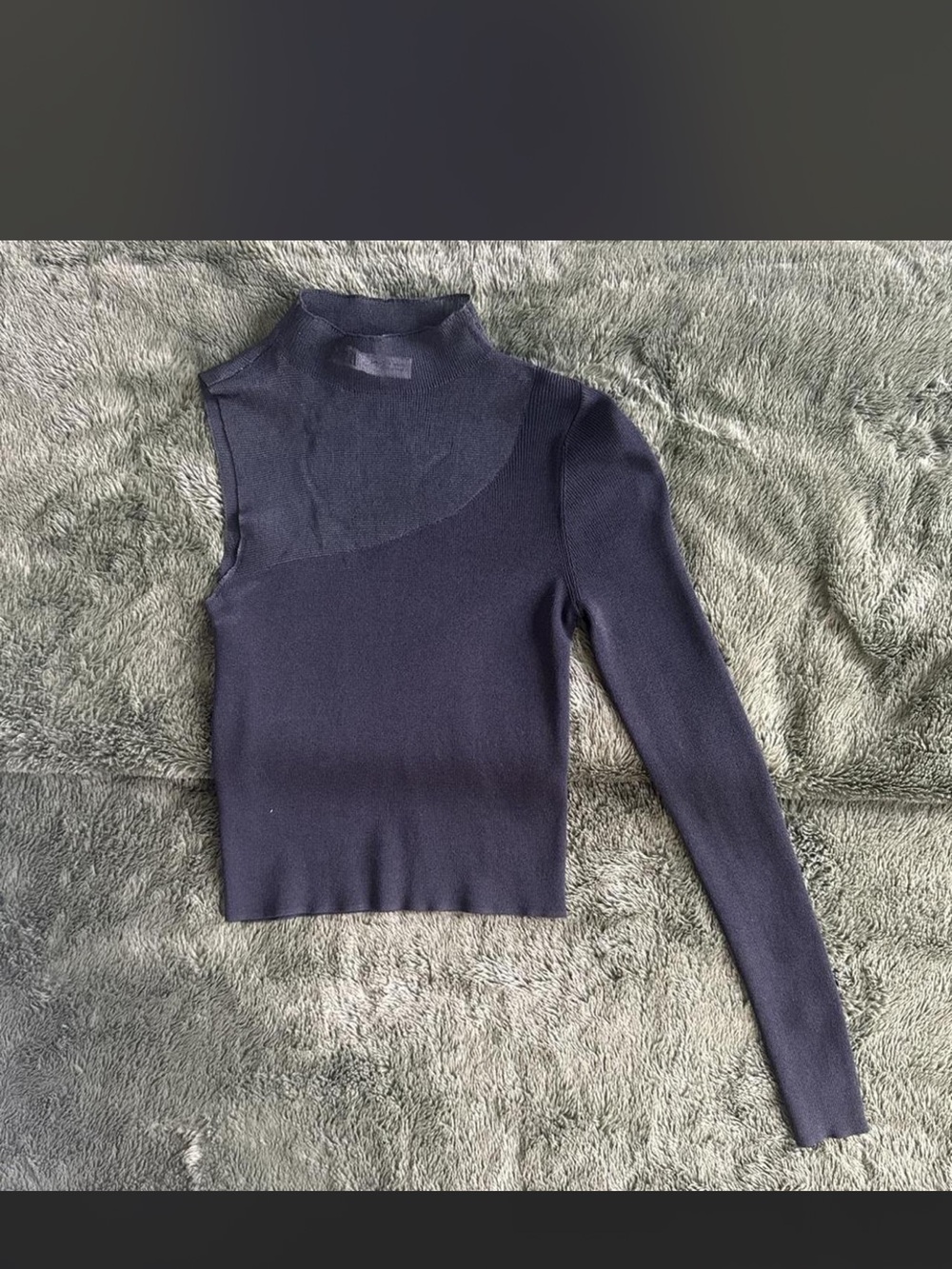 Zara Asymmetric One-Sleeve Mock Neck Sweater - Navy